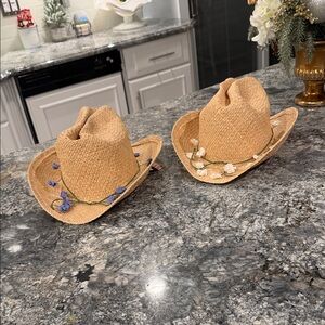 August Hats Tan Straw Cowboy Hats with Floral Accents